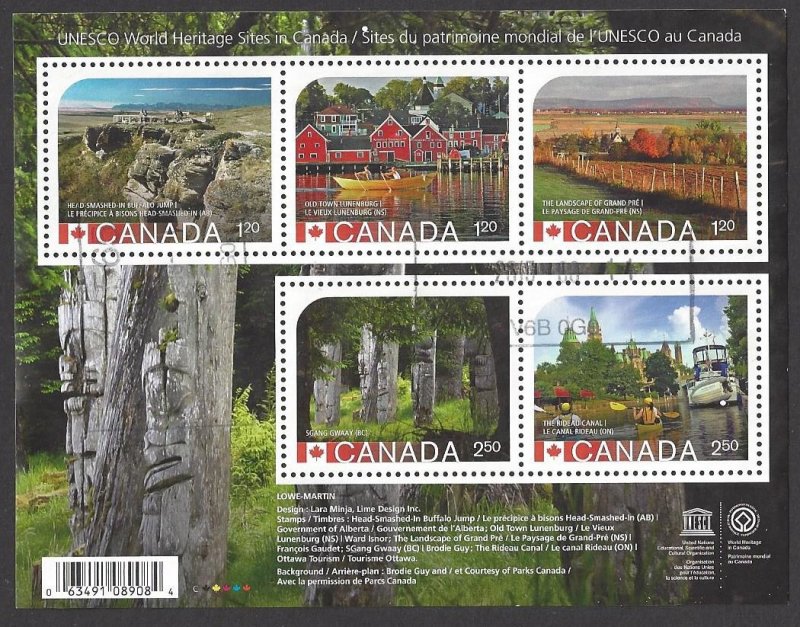 Canada #2739 Used ss, UNESCO world heritage sites in Canada, issued 2014
