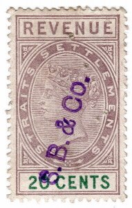 (I.B) Malaya (Straits Settlements) Revenue : Duty Stamp 20c