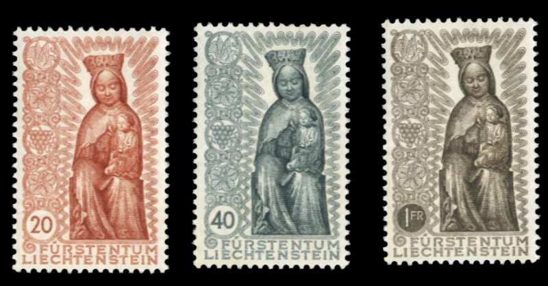 Liechtenstein #284-286 Cat$37.50, 1954 Madonna, set of three, never hinged