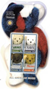 Grenada - Teddy Bears All-American Bears Stamp - Sheet of 4 Stamps MNH