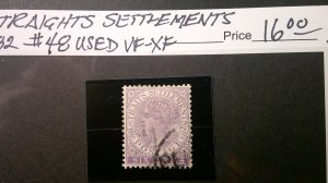 Straights Settlements 1882 Scott# 48 USED VF-XF WMK 2