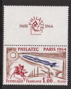 France  #1100  MNH 1964  postrider, rocket and radar  + label