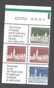 Canada #1187a MINT NH VF BKLT PANE WITH 1-BAR TAG ERROR + PRINT ERRORS BS27724