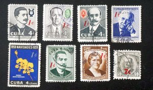 CUBA Sc# 629-636  Surcharges HEROES famous persons CPL SET of 8 1960 used