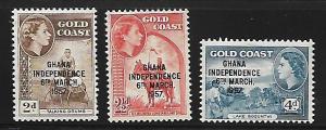 GHANA 25-27  MNH OVERPRINTED GHANA INDEPENDENCE SET 1958