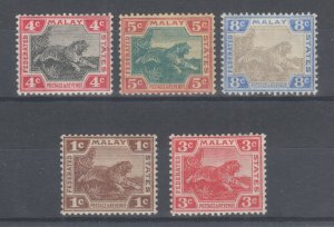 Malaya Sc 28, 29, 30c, 39, 42 MLH. 1904-1909 Tigers, 5 different, F-VF