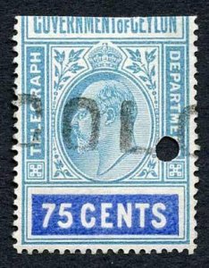 Ceylon Telegraph SGT158 75c wmk wide CA BOTTOM HALF 