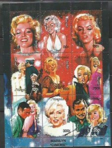 MONGOLIA - 1995 - Marilyn Monroe  - Perf 9v Sheet - Mint Never Hinged