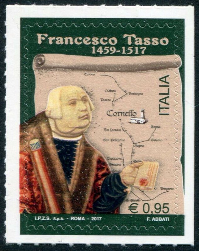 HERRICKSTAMP NEW ISSUES ITALY Sc.# 3482 Francesco Tasso (Map) Self-Adh.