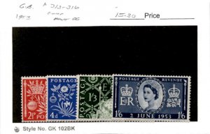 Great Britain, Postage Stamp, #313-316 Mint Hinged, 1953 Queen Elizabeth (AJ)