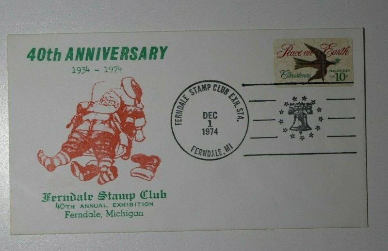 Ferndale Stamp Club Exh Sta Ferndale MI 1974 Santa Claus Philatelic Cachet Cover