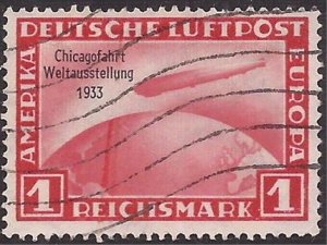 Germany - 1933 1m Airmail Overprint - Zeppelin Flight to Chicago #C43 U CV $375