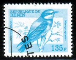 Bird, European Bee-eater, Merops apiaster, Benin stamp used