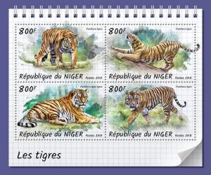 NIGER - 2018 - Tigers - Perf 4v Sheet - MNH