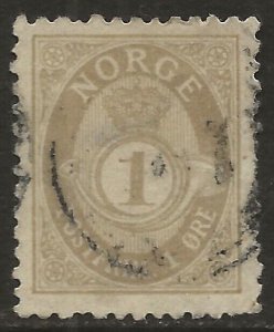 Norway 1893-98 Posthorn 1st Gray #47a Perf. 131⁄2 x 121⁄2 Fine Used CV $35.00-