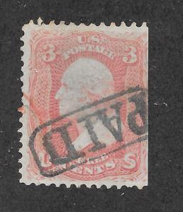 65 Used 3c. Washington, PAID & Red Cancels,  Free Insured Shipping