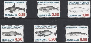 Greenland #303-8 MNH set, various whales, issued 1996