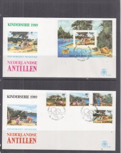 NETHERLANDS ANTILLES,1989 Child Wedding set 4 & Souvenir Sheet, First Day covers 