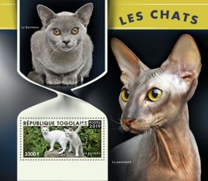 Togo 2019 MNH Cats Stamps Burmilla Burmese Peterbald Cat Domestic Animals 1v S/S