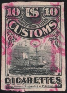 Springer TAC1b Customs Cigarettes (10) Internal Revenue Tax Paid Stamp (1879)
