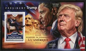 TOGO 2017 PRESIDENT TRUMP  MT. RUSHMORE & BARACK OBAMA IMPERF SOUVENIR SHEET NH