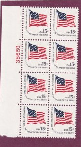 US 1597 MNH PLATE BLOCK OF 8