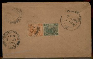 Malay Federated States 1929 TAMPIN to RANGOON Tiger Cover 89148