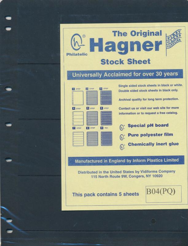 25 HAGNER 4 POCKET BLACK STOCK SHEETS 5 PACKAGES OF 5 - SINGLE SIDED