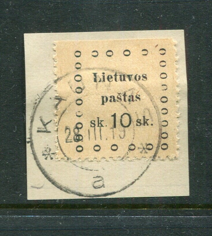 x11 - LITHUANIA 1919 Kaunas MUNICIPAL Revenue Stamp 10sk. On Piece