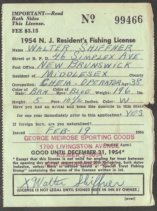 US NJT3 New Jersey Trout Revenue on License - 1954