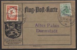 GERMANY SEMI OFFICIAL AIRMAIL 1912 Rhein and Main Flight Card DARMSTADT