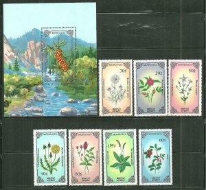 Mongolia MNH S/S & 7 Stamps 1456-63 Indigenous Flowers SCV 8.85