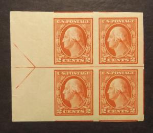 409 imperf. arrow block of 4, Superb Centering, MNH (7366)