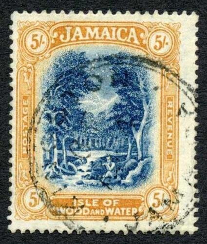 Jamaica SG88a 5/- Blue and pale Dull orange Wmk Mult Crown CA Cat 85 Pounds 