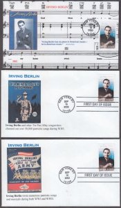 USA # 3669.1 FDC X 6 DIFF CACHETS - IRVING BERLIN, JEWISH AMERICAN COMPOSER