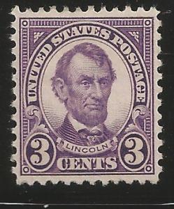 USA 635, 3 CENT LINCOLN STAMP, HINGED, 1927