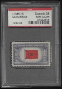 # 918 MINT NEVER HINGED ALBANIA P.S.E. GRADE 98 CERT # 01...