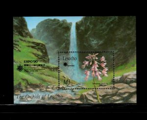 Lesotho 1990 - Orchids Flowers Waterfall - Souvenir Stamp Sheet Scott #764 - MNH