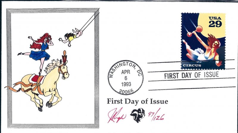 Beautiful Pugh Designed and Painted Circus Aerialist FDC -only 129 created...