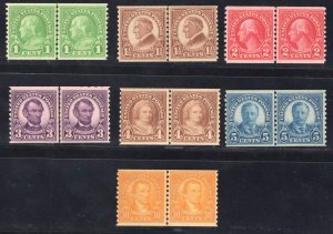 MOMEN: US STAMPS #597-603 COIL LINE PAIR MINT OG NH LOT #79795