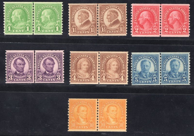 MOMEN: US STAMPS #597-603 COIL LINE PAIR MINT OG NH LOT #79795