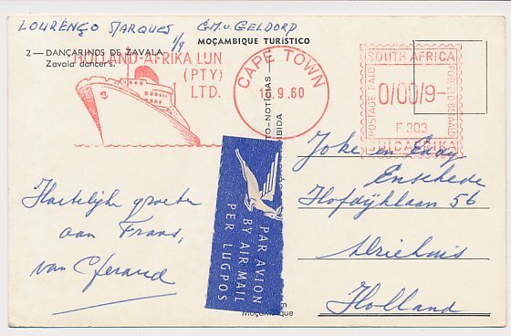 Meter postcard South Africa 1960 Shipping Company Holland Africa Line