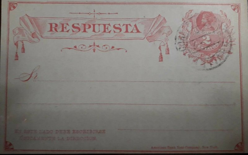 O) CHILE, COLUMBUS - COLON 2c - RESPUESTA,  POSTAL STATIONERY, XF 