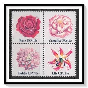 US #1876-1879 Flowers Block MNH