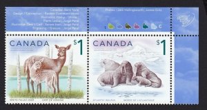 DEER with FAWN & WALRUS = Litho & ENGRAVING = Canada 2005 #1689a MNH Pair