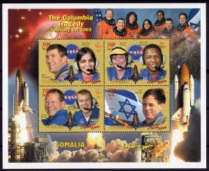 Somalia 2003 THE COLUMBIA TRAGEDY SPACE-RAMON (JUDAICA) Shlt (4) PERFORATED MNH