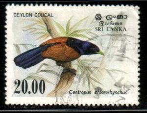 Bird, Ceylon Green-billed Coucal, Sri Lanka SC#694 used