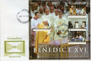 GRENADA GREN 2011 POPE BENEDICT XVI  VISITS BARCELONA SPAIN   IMPERF SHEET FDC