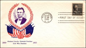 Scott 821 16 Cents Lincoln WM Grandy FDC Unaddressed Planty 821-59