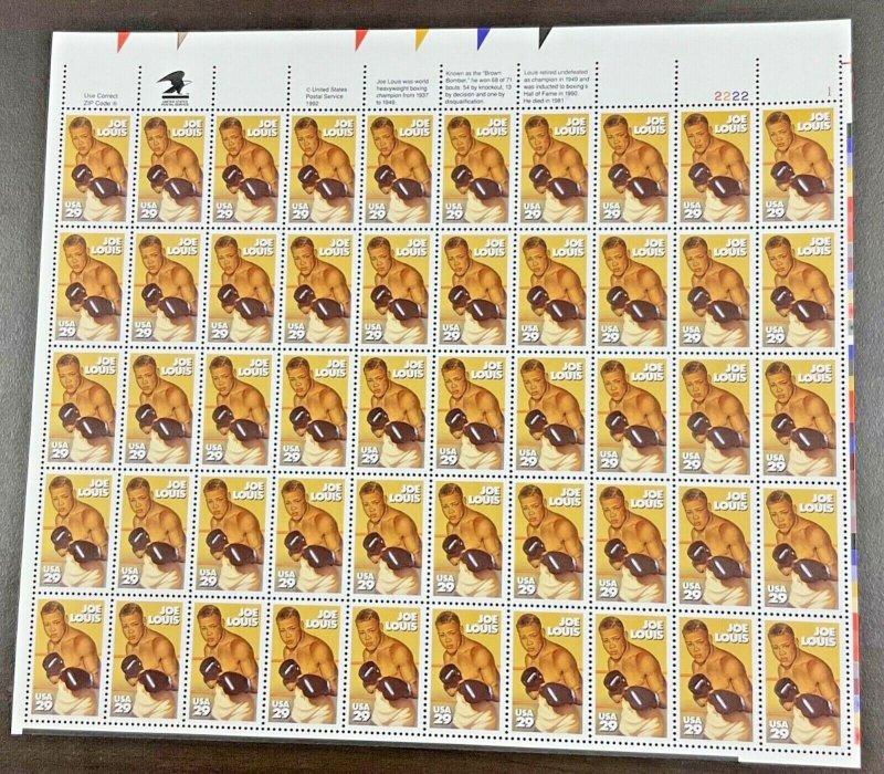  2766 Joe Louis--Boxer  Black History MNH 29 c  Sheet of 50  FV $14.50    1993 